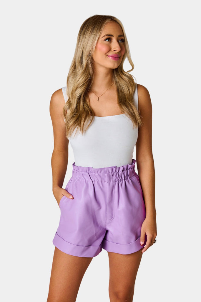 Select Sustainable Wearable Women's Apparel,Women, T-Shirts & Tops, Tank Tops - Clothing Shop OnlinePeyton Paperbag Vegan Leather Shorts - Purple