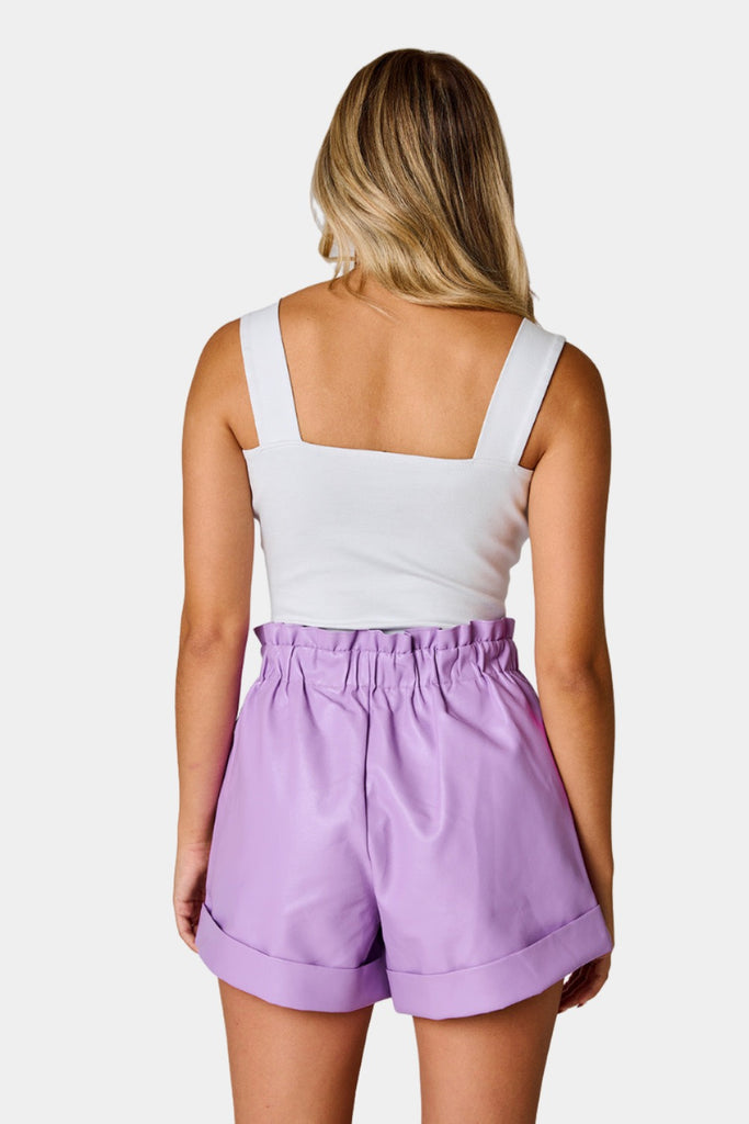 Select Sustainable Wearable Women's Apparel,Women, T-Shirts & Tops, Tank Tops - Clothing Shop OnlinePeyton Paperbag Vegan Leather Shorts - Purple