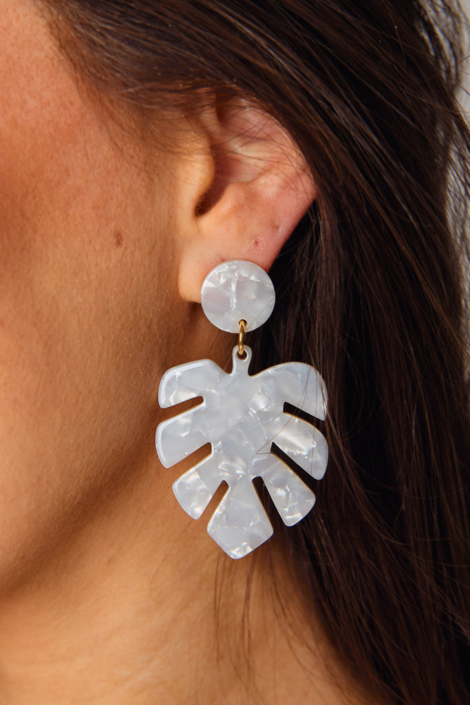 Isla Palm Leaf Earring - White