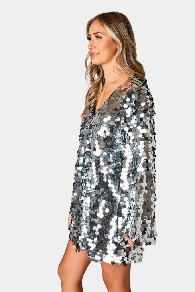 Select Sustainable Wearable Women's Apparel,Women, T-Shirts & Tops, Tank Tops - Clothing Shop OnlineBertie Sequin Short Dress - Silver Disco