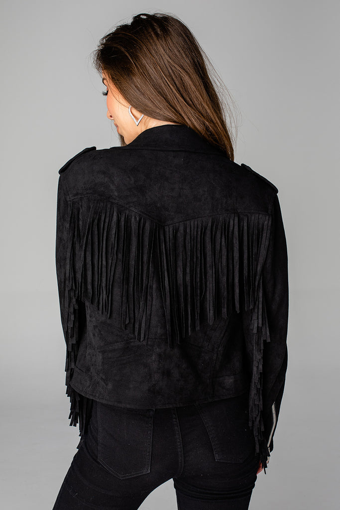 Select Sustainable Wearable Women's Apparel,Women, T-Shirts & Tops, Tank Tops - Clothing Shop OnlineFrancesca Fringe Suede Jacket - Night