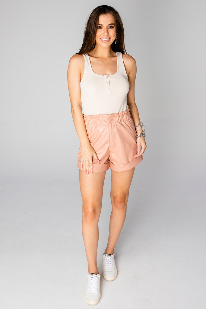 Select Sustainable Wearable Women's Apparel,Women, T-Shirts & Tops, Tank Tops - Clothing Shop OnlinePeyton Paperbag Vegan Leather Shorts - Nude
