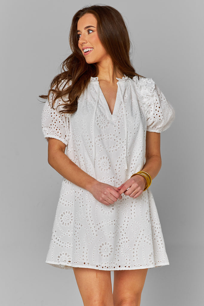 Select Sustainable Wearable Women's Apparel,Women, T-Shirts & Tops, Tank Tops - Clothing Shop OnlineKelly Puff Sleeve Mini Dress - White Eyelet