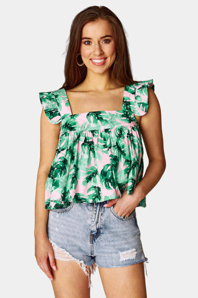 Select Sustainable Wearable Women's Apparel,Women, T-Shirts & Tops, Tank Tops - Clothing Shop OnlineKyle Ruffle Swing Tank Top - Palm Pretty