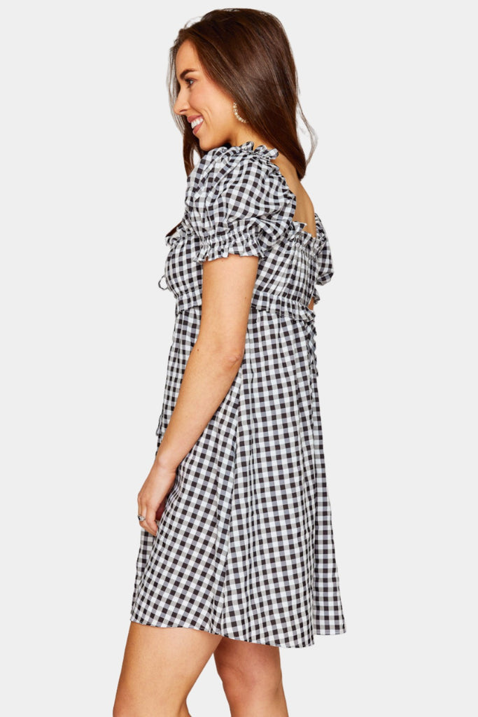 Select Sustainable Wearable Women's Apparel,Women, T-Shirts & Tops, Tank Tops - Clothing Shop OnlineJac Puff Sleeve Short Dress - Black Plaid
