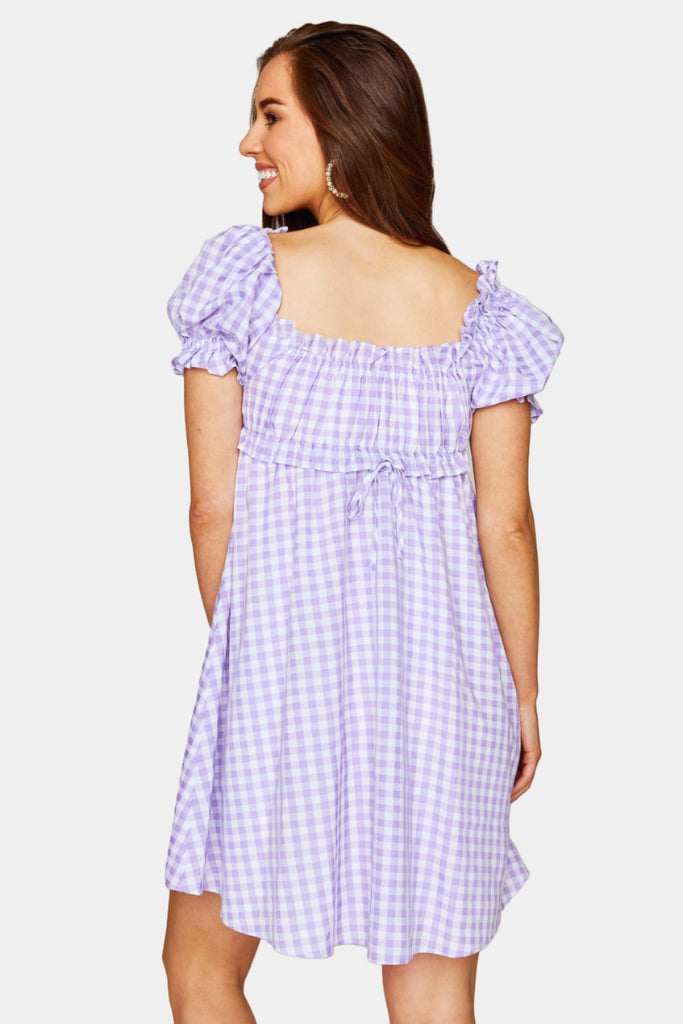 Select Sustainable Wearable Women's Apparel,Women, T-Shirts & Tops, Tank Tops - Clothing Shop OnlineJac Puff Sleeve Short Dress - Purple Plaid