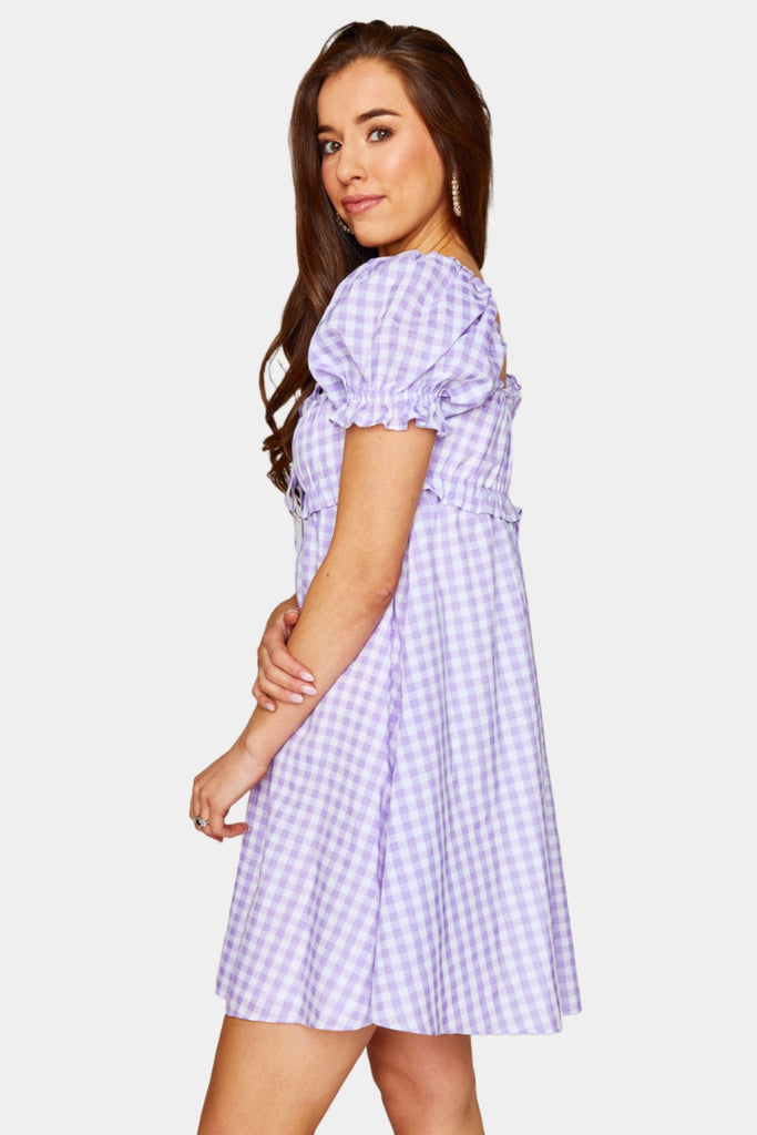 Select Sustainable Wearable Women's Apparel,Women, T-Shirts & Tops, Tank Tops - Clothing Shop OnlineJac Puff Sleeve Short Dress - Purple Plaid