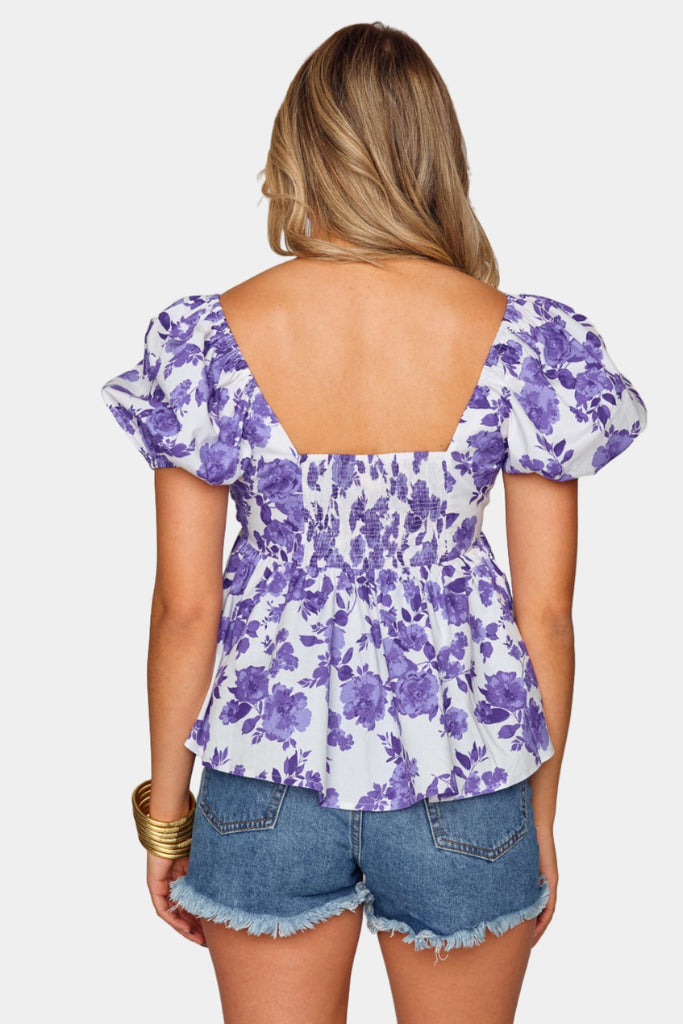 Select Sustainable Wearable Women's Apparel,Women, T-Shirts & Tops, Tank Tops - Clothing Shop OnlineHouston Puff Sleeve Top - Purple Floral