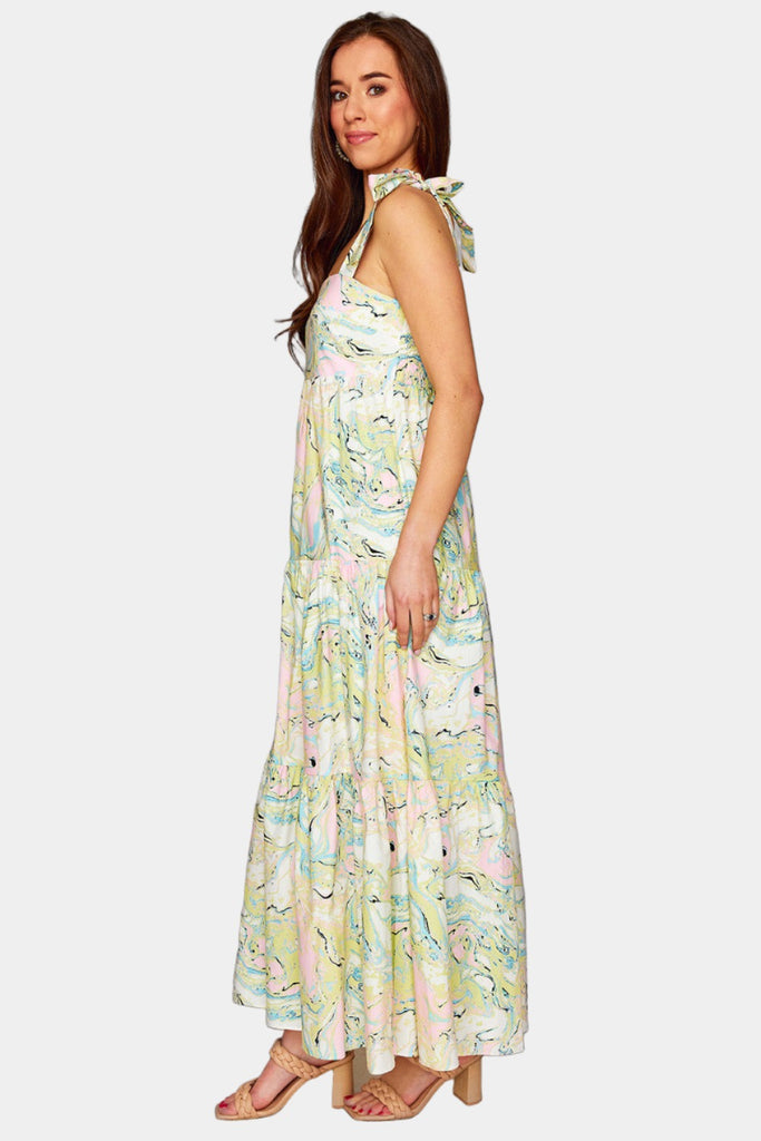 Select Sustainable Wearable Women's Apparel,Women, T-Shirts & Tops, Tank Tops - Clothing Shop OnlineArlene Tie-Shoulder Maxi Dress - Citron Marble