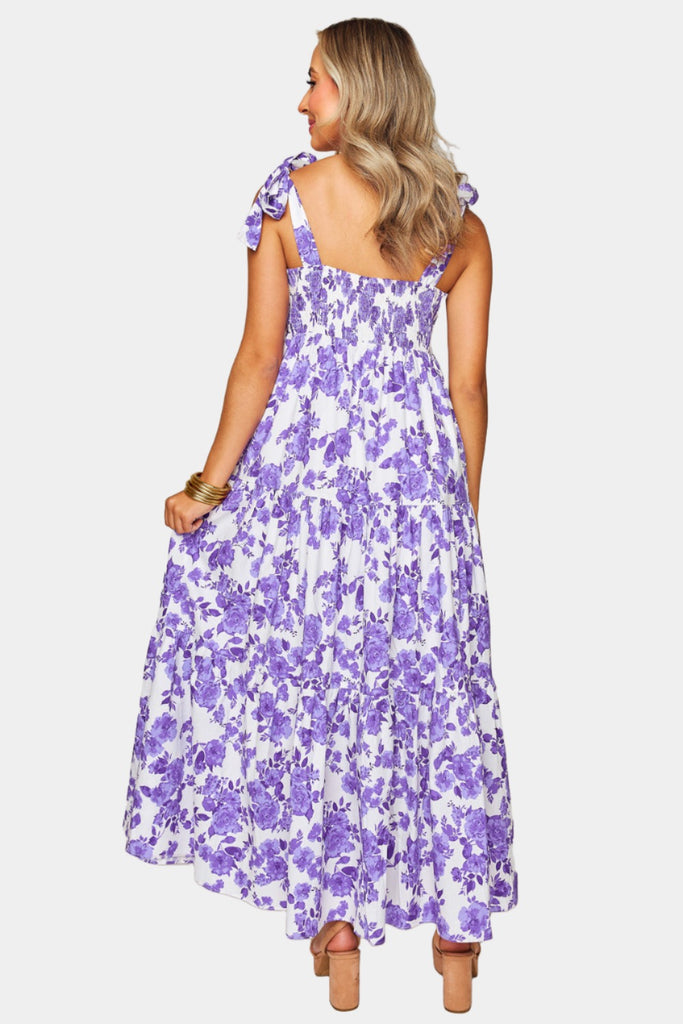 Select Sustainable Wearable Women's Apparel,Women, T-Shirts & Tops, Tank Tops - Clothing Shop OnlineArlene Tie-Shoulder Maxi Dress - Purple Floral