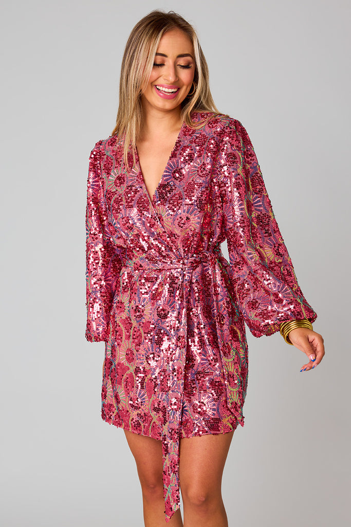 Select Sustainable Wearable Women's Apparel,Women, T-Shirts & Tops, Tank Tops - Clothing Shop OnlineAdeline Sequin Wrap Dress - Wild Strawberry