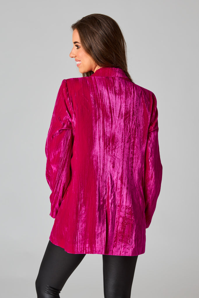 Select Sustainable Wearable Women's Apparel,Women, T-Shirts & Tops, Tank Tops - Clothing Shop OnlineHeff Crushed Velvet Blazer - Fucshia