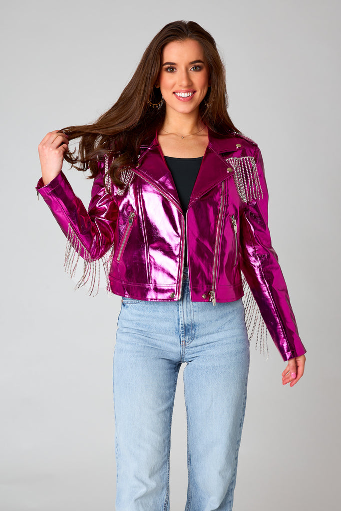 Select Sustainable Wearable Women's Apparel,Women, T-Shirts & Tops, Tank Tops - Clothing Shop OnlineRife Crystal Fringe Metallic Jacket - Electric