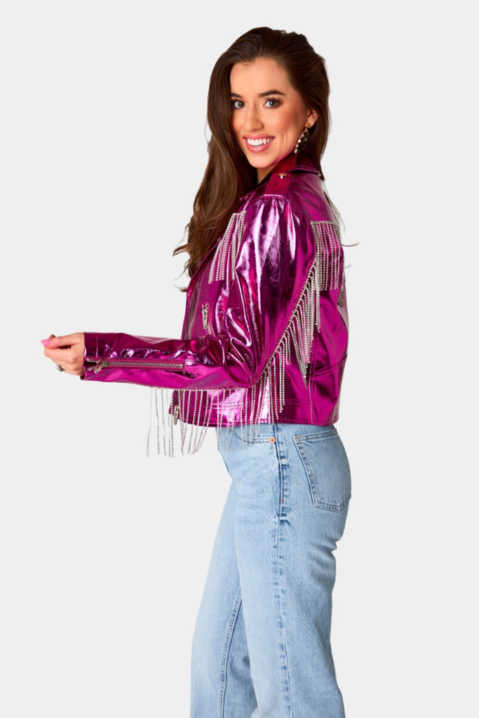 Select Sustainable Wearable Women's Apparel,Women, T-Shirts & Tops, Tank Tops - Clothing Shop OnlineRife Crystal Fringe Metallic Jacket - Electric