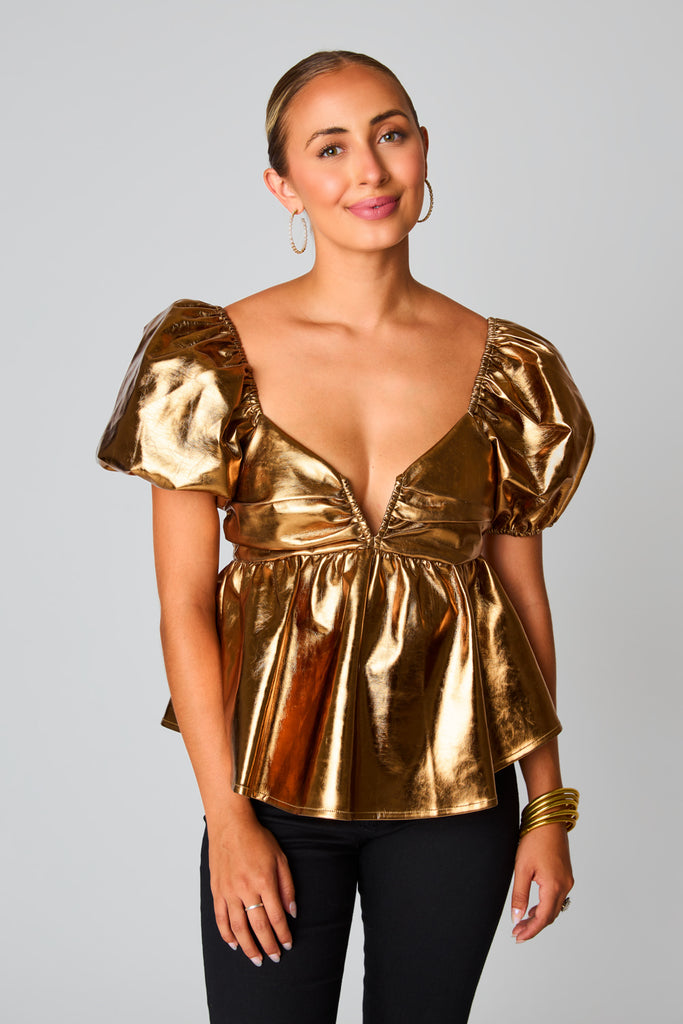 Select Sustainable Wearable Women's Apparel,Women, T-Shirts & Tops, Tank Tops - Clothing Shop OnlineHouston Puff Sleeve Top - Gold