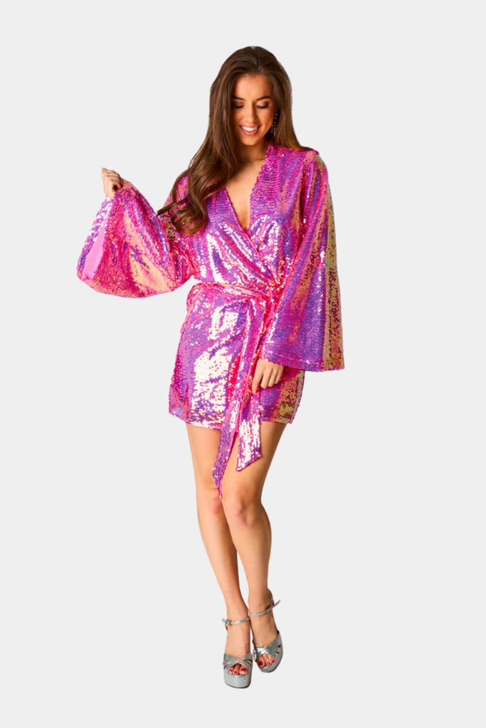 Select Sustainable Wearable Women's Apparel,Women, T-Shirts & Tops, Tank Tops - Clothing Shop OnlineLynlee Sequin Wrap Dress - Taffy