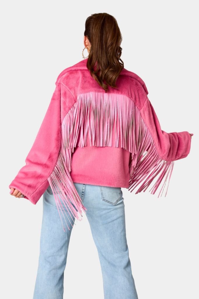 Select Sustainable Wearable Women's Apparel,Women, T-Shirts & Tops, Tank Tops - Clothing Shop OnlineSkylar Fringe Faux Fur Jacket - Hot Pink