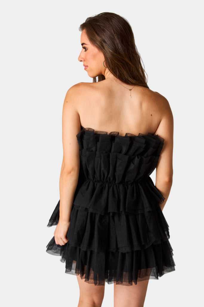 Select Sustainable Wearable Women's Apparel,Women, T-Shirts & Tops, Tank Tops - Clothing Shop OnlinePowder Puff Strapless Tulle Mini Dress - Black