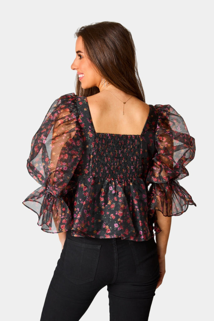 Select Sustainable Wearable Women's Apparel,Women, T-Shirts & Tops, Tank Tops - Clothing Shop OnlinePammie Puff Sleeve Peplum Top - Floral Fantasy