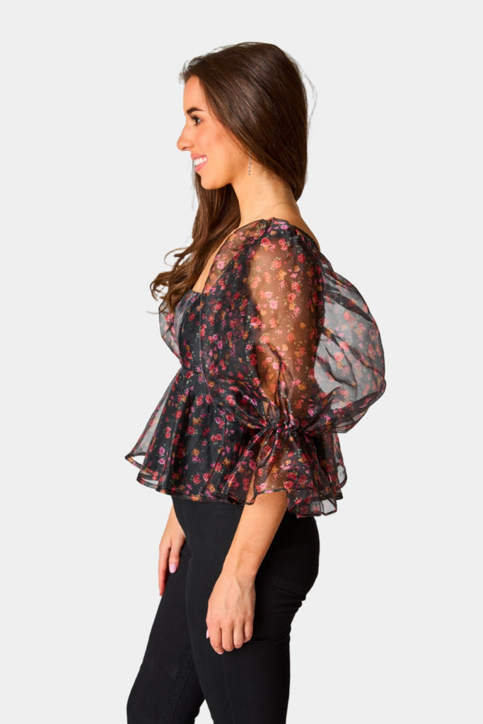 Select Sustainable Wearable Women's Apparel,Women, T-Shirts & Tops, Tank Tops - Clothing Shop OnlinePammie Puff Sleeve Peplum Top - Floral Fantasy