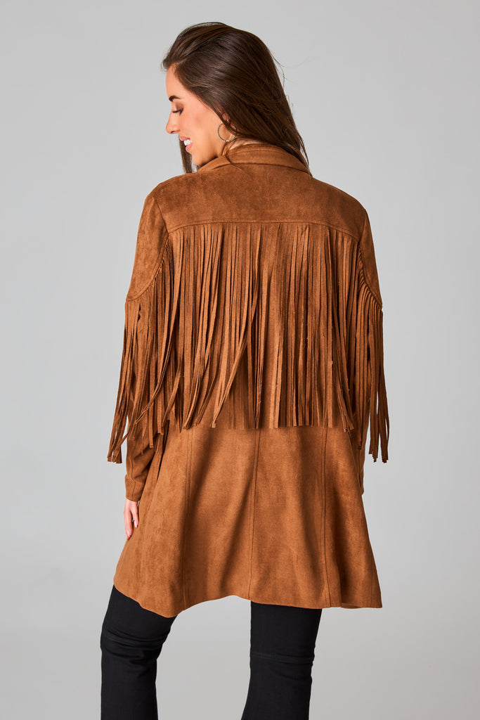 Select Sustainable Wearable Women's Apparel,Women, T-Shirts & Tops, Tank Tops - Clothing Shop OnlineDutton Fringe Suede Jacket - Cocoa