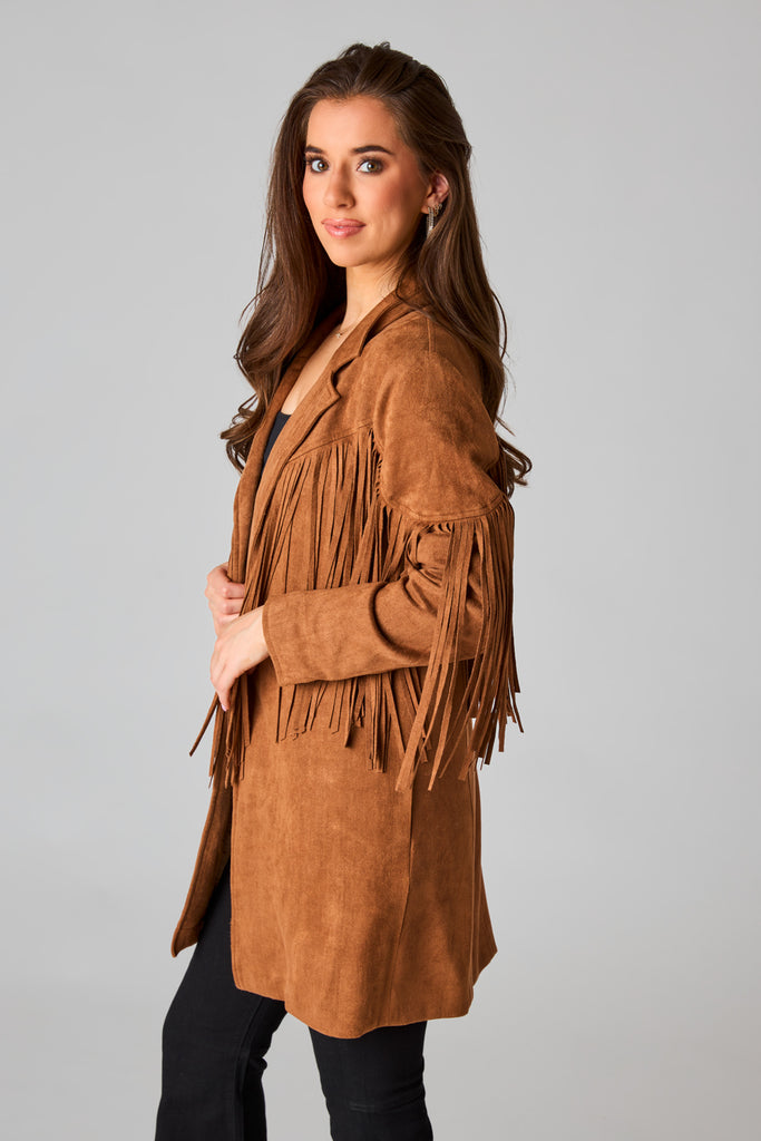 Select Sustainable Wearable Women's Apparel,Women, T-Shirts & Tops, Tank Tops - Clothing Shop OnlineDutton Fringe Suede Jacket - Cocoa