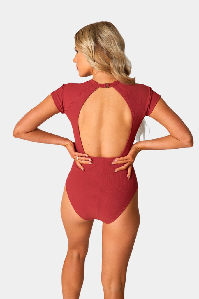 Select Sustainable Wearable Women's Apparel,Women, T-Shirts & Tops, Tank Tops - Clothing Shop OnlineMona Short Sleeve One-Piece Swimsuit - Rust