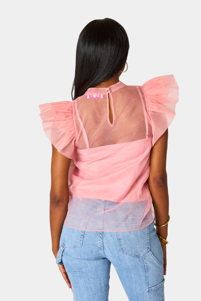 Select Sustainable Wearable Women's Apparel,Women, T-Shirts & Tops, Tank Tops - Clothing Shop OnlineKaycee Organza Ruffle Sleeve Top -  Salmon