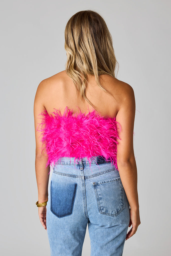 Select Sustainable Wearable Women's Apparel,Women, T-Shirts & Tops, Tank Tops - Clothing Shop OnlineFancy Strapless Feather Crop Top - Hot Pink