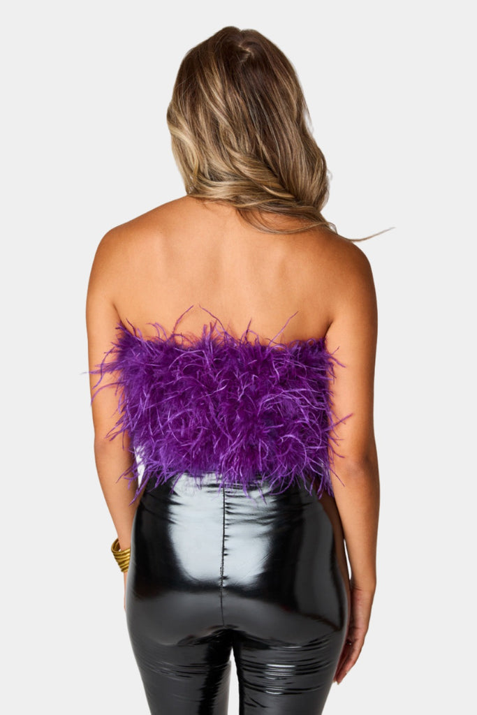 Select Sustainable Wearable Women's Apparel,Women, T-Shirts & Tops, Tank Tops - Clothing Shop OnlineFancy Strapless Feather Crop Top - Purple 