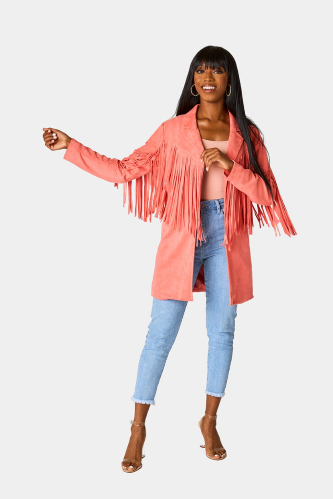 Select Sustainable Wearable Women's Apparel,Women, T-Shirts & Tops, Tank Tops - Clothing Shop OnlineDutton Fringe Suede Jacket - Coral