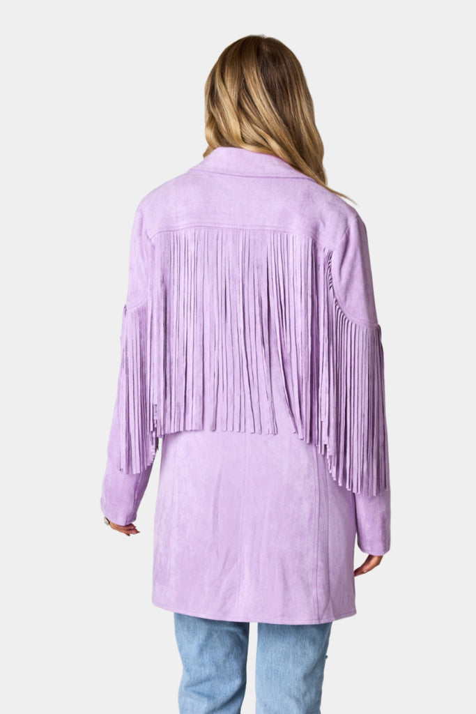 Select Sustainable Wearable Women's Apparel,Women, T-Shirts & Tops, Tank Tops - Clothing Shop OnlineDutton Fringe Suede Jacket - Lavender