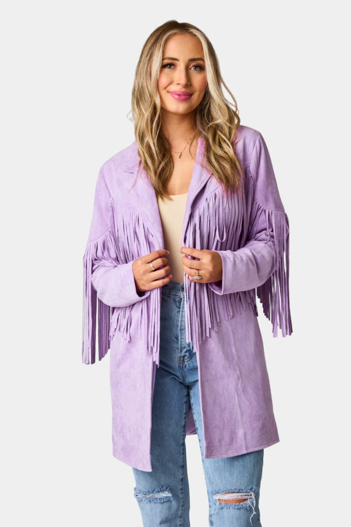 Select Sustainable Wearable Women's Apparel,Women, T-Shirts & Tops, Tank Tops - Clothing Shop OnlineDutton Fringe Suede Jacket - Lavender