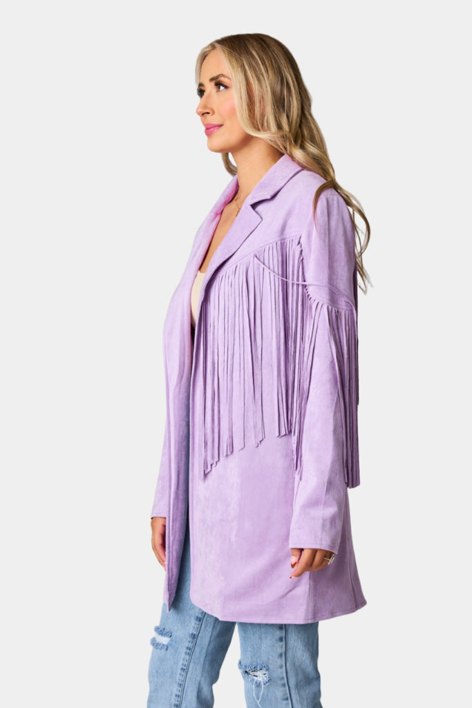 Select Sustainable Wearable Women's Apparel,Women, T-Shirts & Tops, Tank Tops - Clothing Shop OnlineDutton Fringe Suede Jacket - Lavender