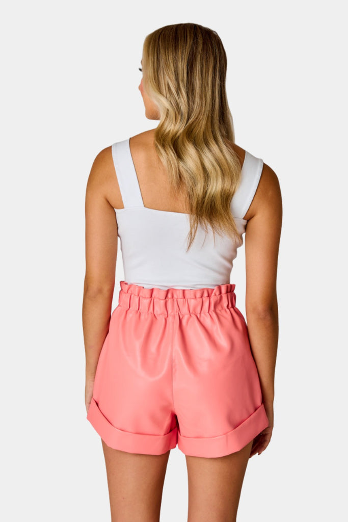 Select Sustainable Wearable Women's Apparel,Women, T-Shirts & Tops, Tank Tops - Clothing Shop OnlinePeyton Paperbag Vegan Leather Shorts - Coral