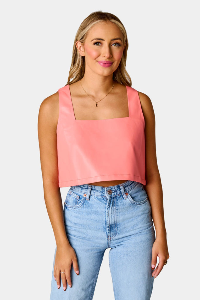 Select Sustainable Wearable Women's Apparel,Women, T-Shirts & Tops, Tank Tops - Clothing Shop OnlineManning Vegan Leather Cropped Tank Top - Coral