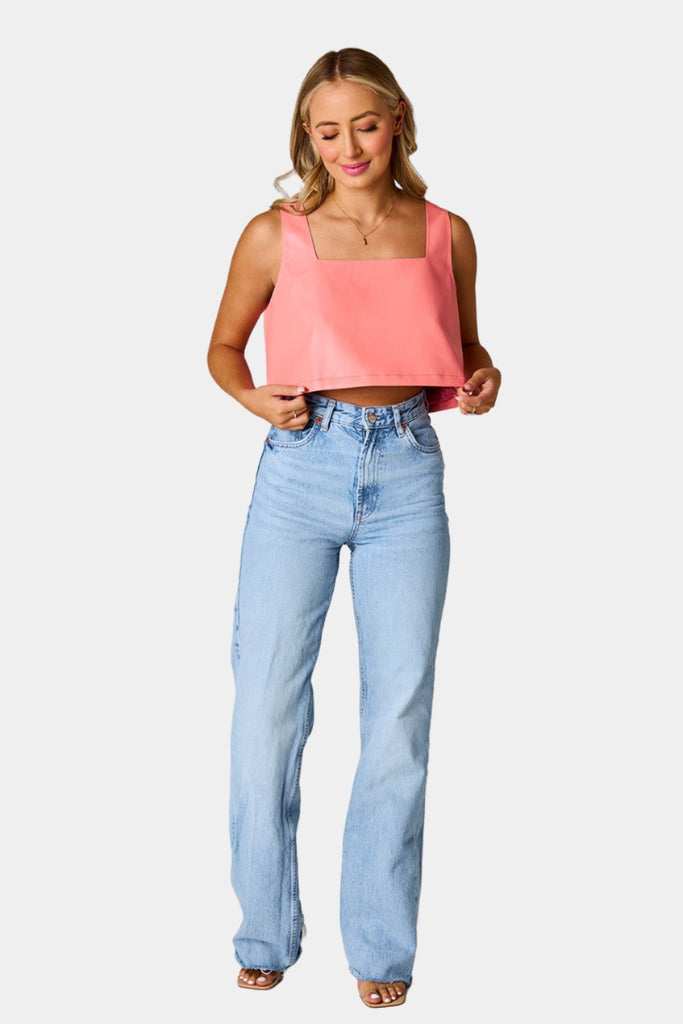 Select Sustainable Wearable Women's Apparel,Women, T-Shirts & Tops, Tank Tops - Clothing Shop OnlineManning Vegan Leather Cropped Tank Top - Coral