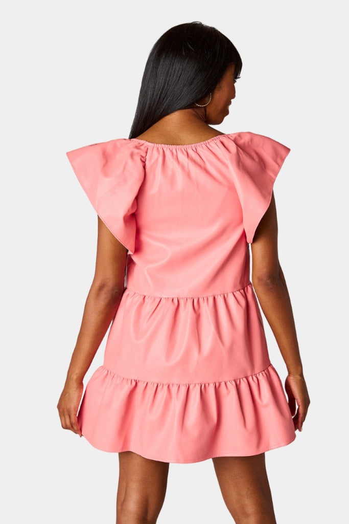 Select Sustainable Wearable Women's Apparel,Women, T-Shirts & Tops, Tank Tops - Clothing Shop OnlineRonnie Ruffle Sleeve Short Dress - Coral
