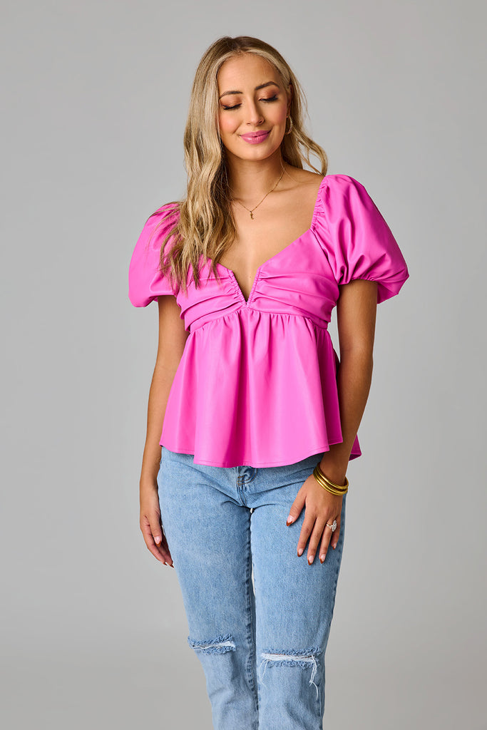 Select Sustainable Wearable Women's Apparel,Women, T-Shirts & Tops, Tank Tops - Clothing Shop OnlineHouston Puff Sleeve Top - Magenta
