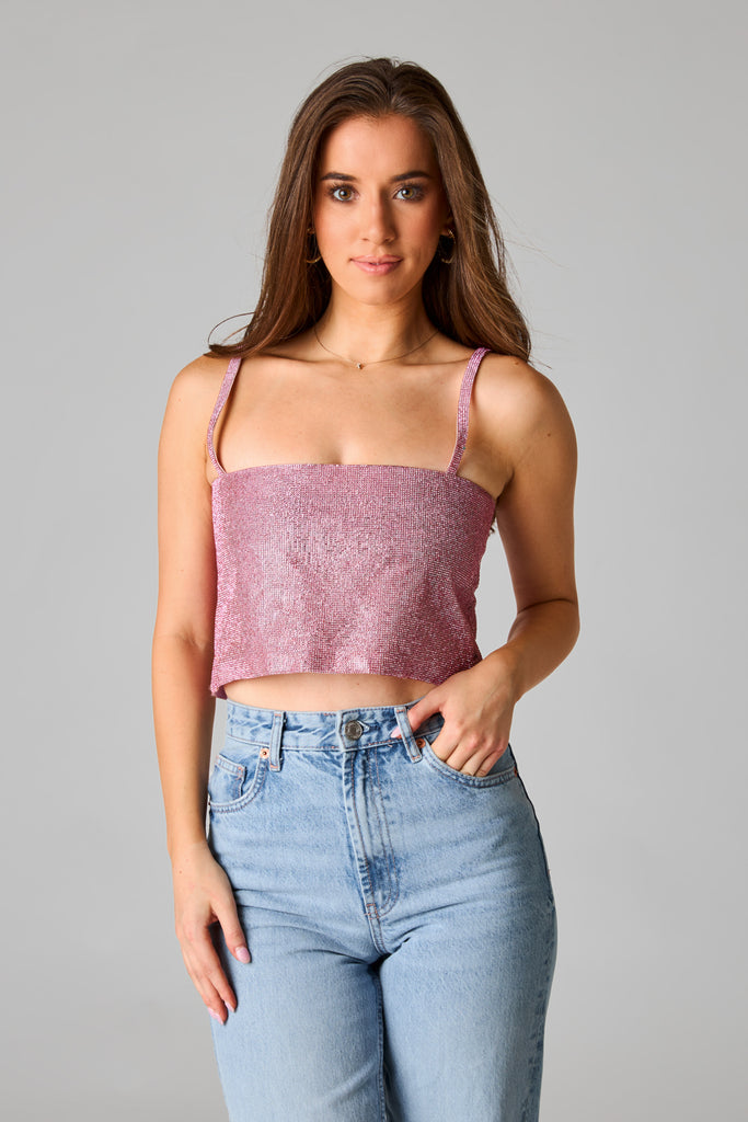 Select Sustainable Wearable Women's Apparel,Women, T-Shirts & Tops, Tank Tops - Clothing Shop OnlineGirly Girl Rhinestone Crop Top - Pink