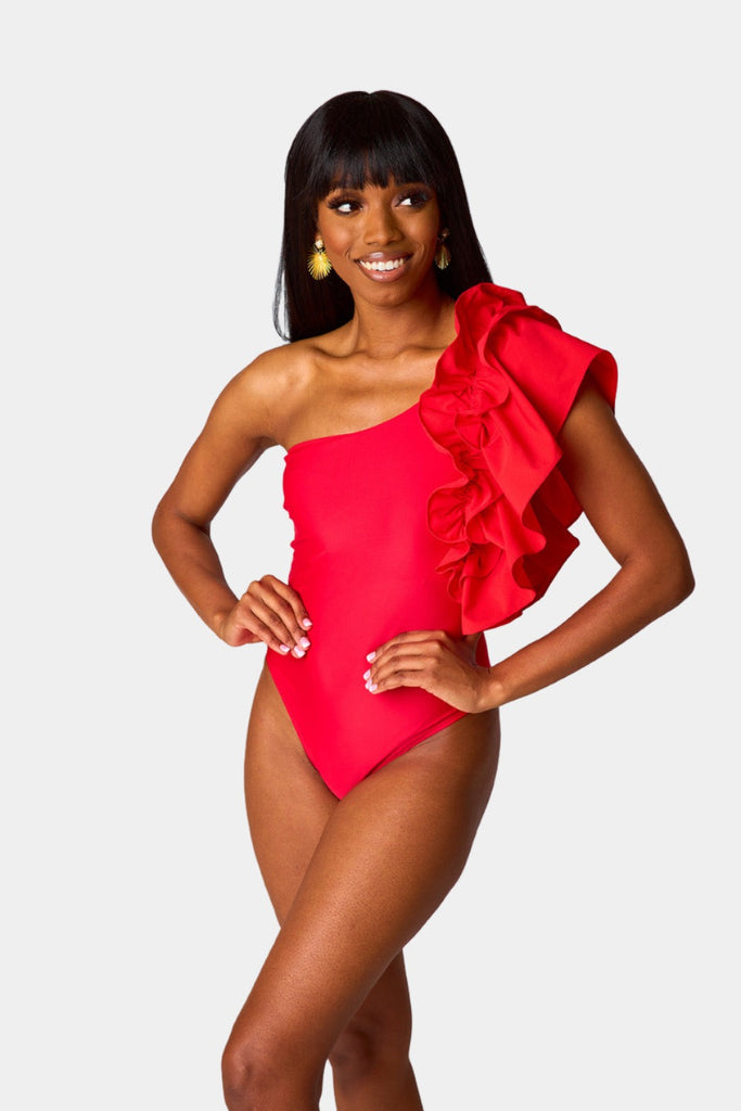 Select Sustainable Wearable Women's Apparel,Women, T-Shirts & Tops, Tank Tops - Clothing Shop OnlineOzzy One-Shoulder One-Piece Swimsuit - Red