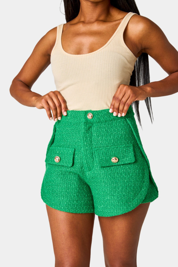 Select Sustainable Wearable Women's Apparel,Women, T-Shirts & Tops, Tank Tops - Clothing Shop OnlineMae Tweed High-Waisted Shorts - Green