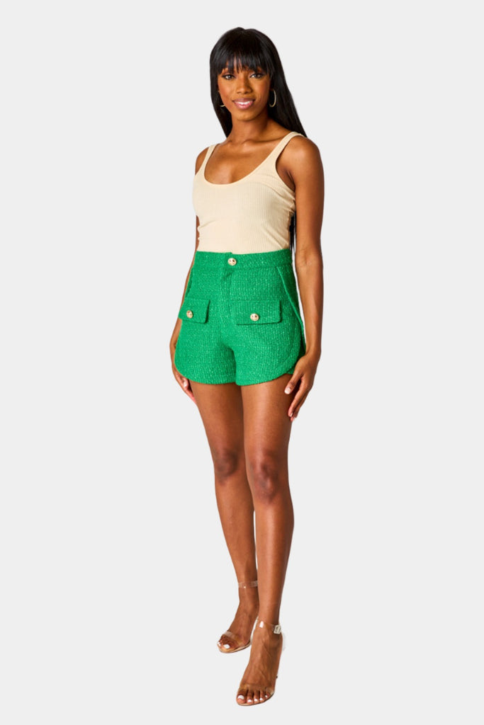Select Sustainable Wearable Women's Apparel,Women, T-Shirts & Tops, Tank Tops - Clothing Shop OnlineMae Tweed High-Waisted Shorts - Green