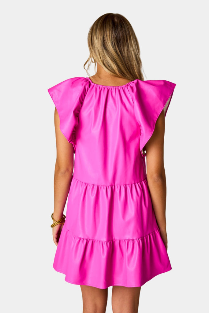 Select Sustainable Wearable Women's Apparel,Women, T-Shirts & Tops, Tank Tops - Clothing Shop OnlineRonnie Ruffle Sleeve Short Dress - Magenta