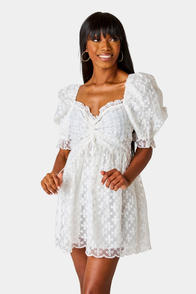 Select Sustainable Wearable Women's Apparel,Women, T-Shirts & Tops, Tank Tops - Clothing Shop OnlineColby Puff Sleeve Mini Dress - Ivory Eyelet