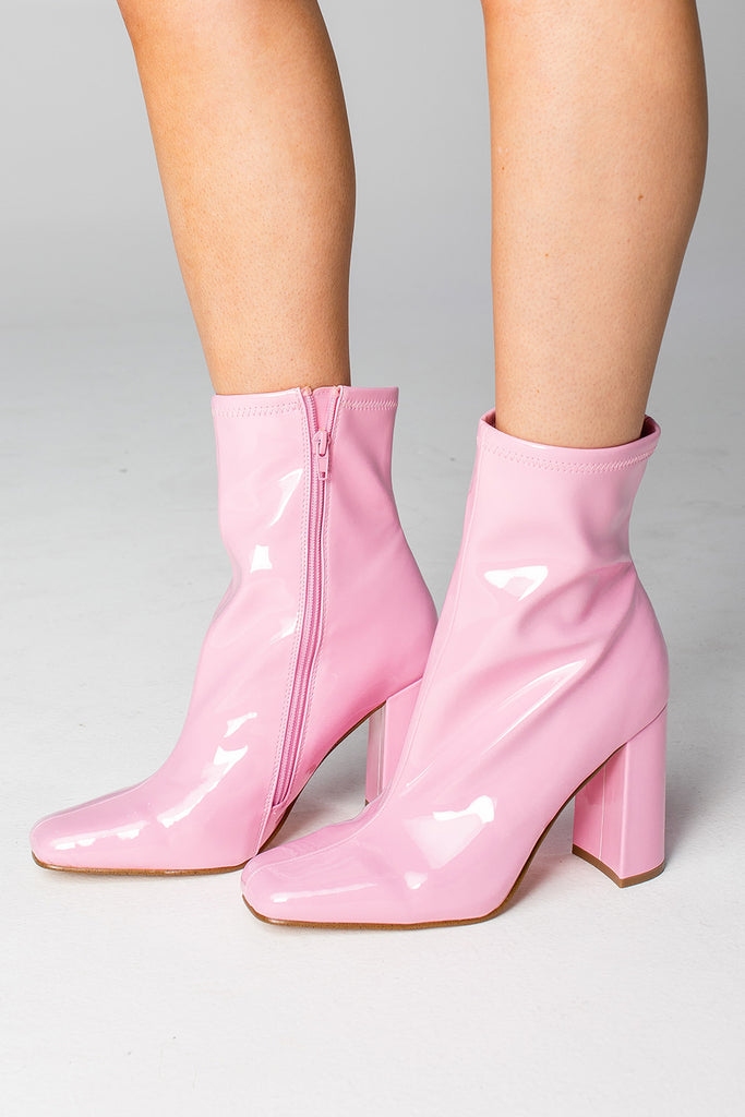 Lynden Patent Leather Booties - Pink