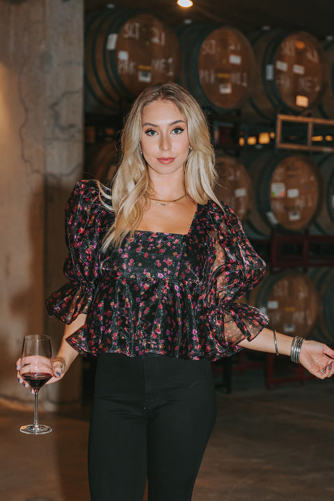 Select Sustainable Wearable Women's Apparel,Women, T-Shirts & Tops, Tank Tops - Clothing Shop OnlinePammie Puff Sleeve Peplum Top - Floral Fantasy