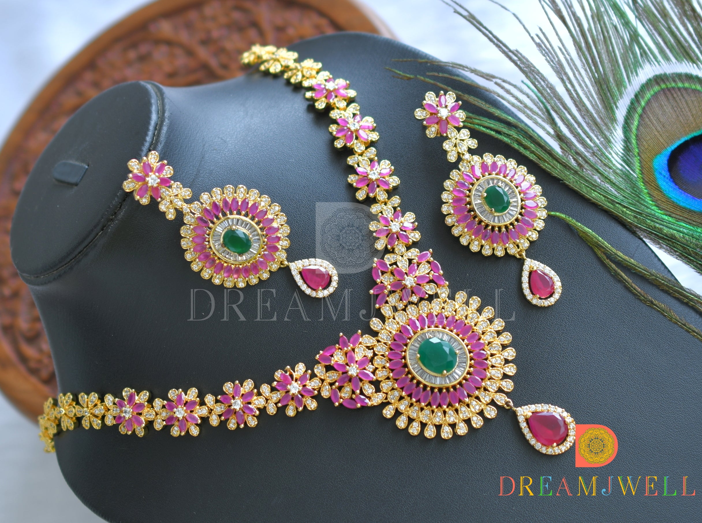 cz ruby and emerald necklace set