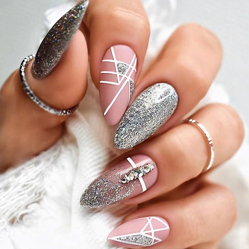 silver glitter nails