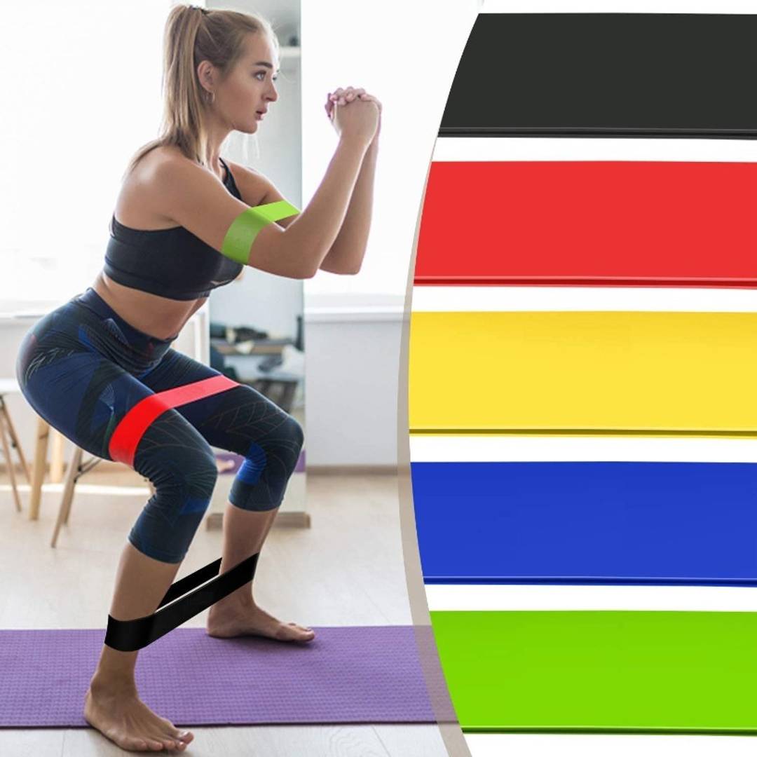 Penella Fitness Resistance Loop Bands Mini Set Of 5 For Legs Glutes & Spiky Ball 